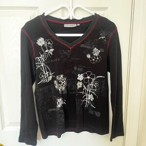 Vintage KappAhl Black Top with Red Stitching